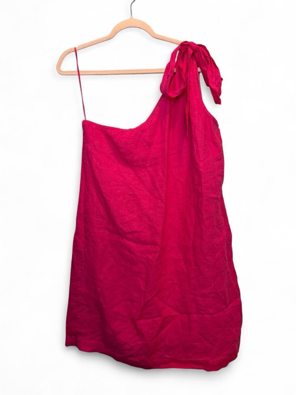 NWT J Crew Pink Fuchsia One Shoulder Linen Shift Dress With Bow Size XL Preppy - Picture 2 of 8